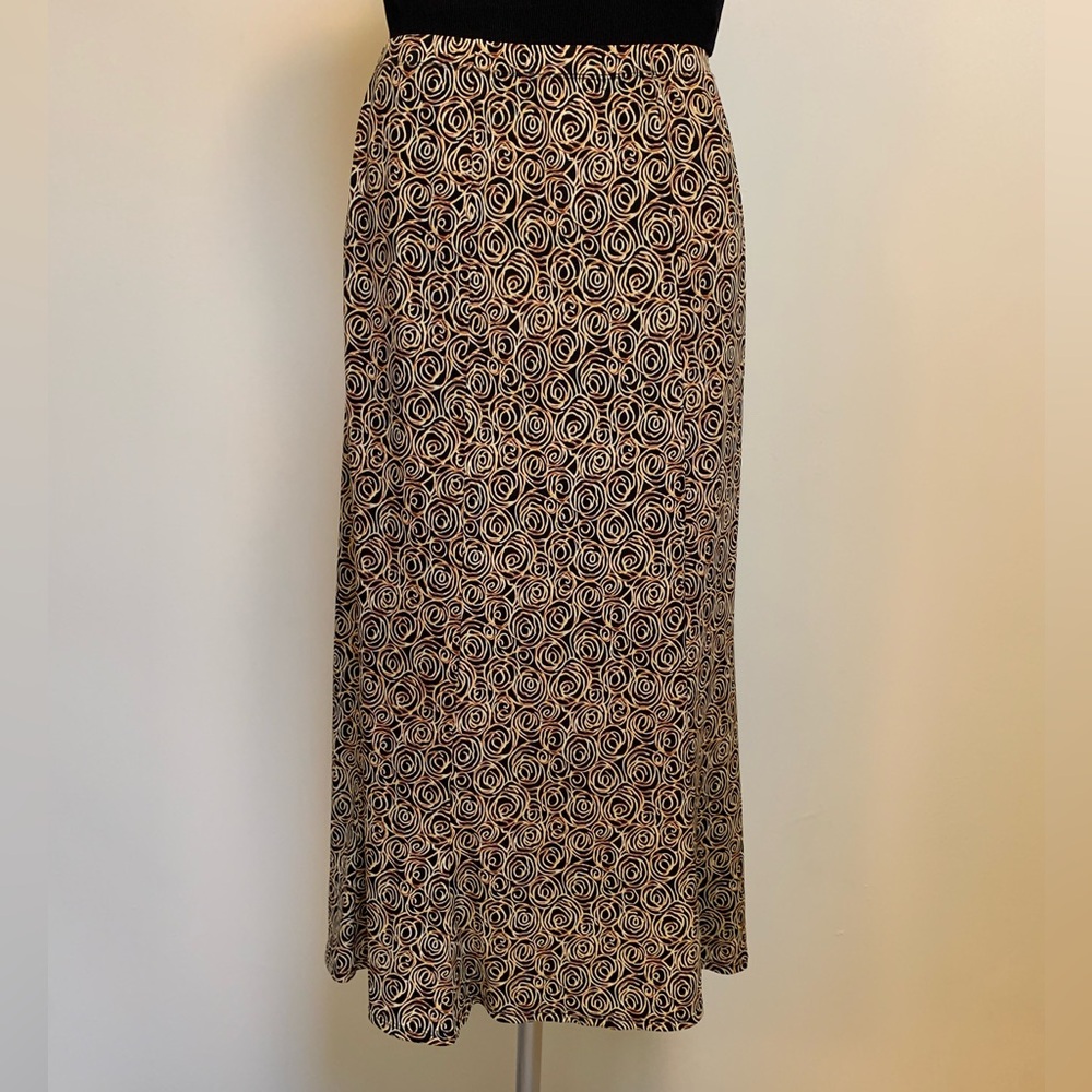 Notations Vintage Skirt-Black Rust Cream Geometric Pattern-Elastic Waist-Small